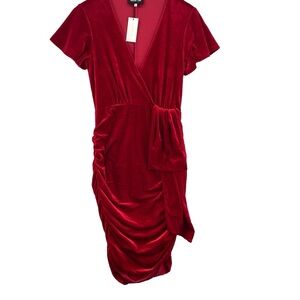 fab'rik Velvet Asymmetrical Dress in Deep Red